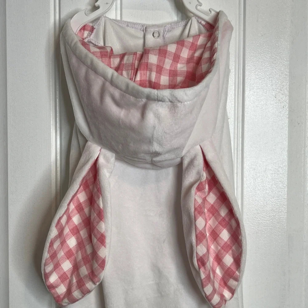Top Paw White‎ Pink Gingham Accent Easter Bunny Hooded Dog Onesie. Large. NWT.